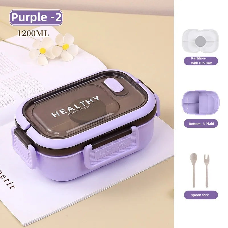 1200ML Double Layer Lunch Box Portable Compartment Salah Fruit Food Box Microwave Lunch Fork and Spoon Picnic Fresh Box