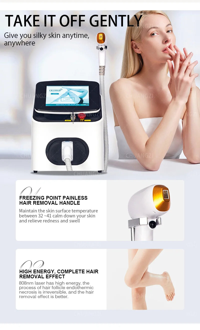 Diode Laser Hair Removal Machine Depiladora Laser 808NM 755NM 1064NM Tender Skin Safe Painless Permanent Depilation High Power
