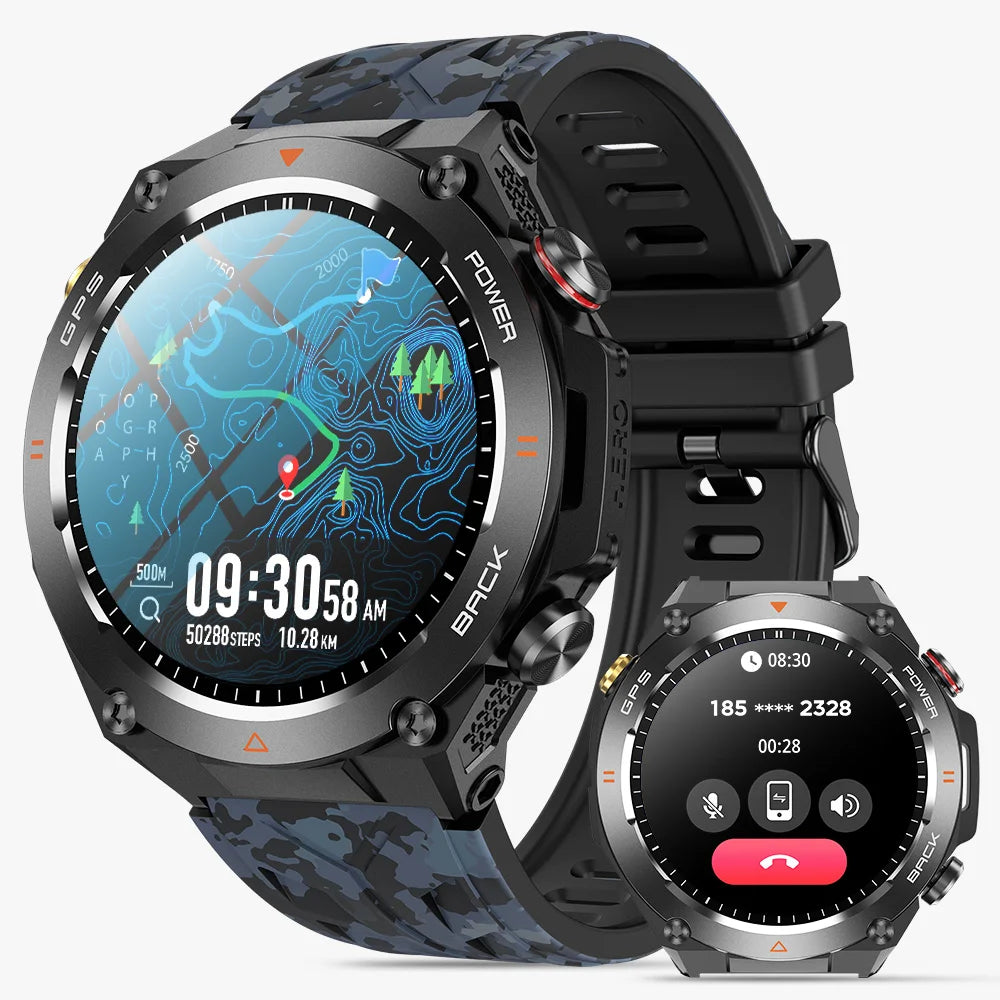 GPS Smart Watch Men Flashlight IPX8 Waterproof Compass 650mAh wireless Call Smartwatch 100+ Sports Modes Outdoor Sport Tracker