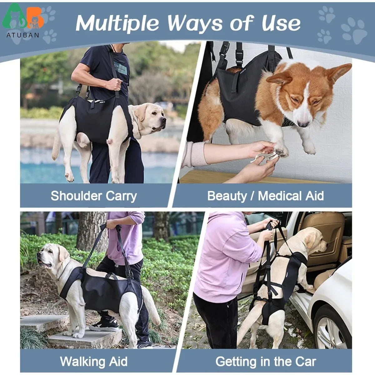 Dog Lift Harness Adjustable Full Body Support Dog Sling Breathable Straps for Assisted Mobility Dog Legs Hip Rehabilitation Lift