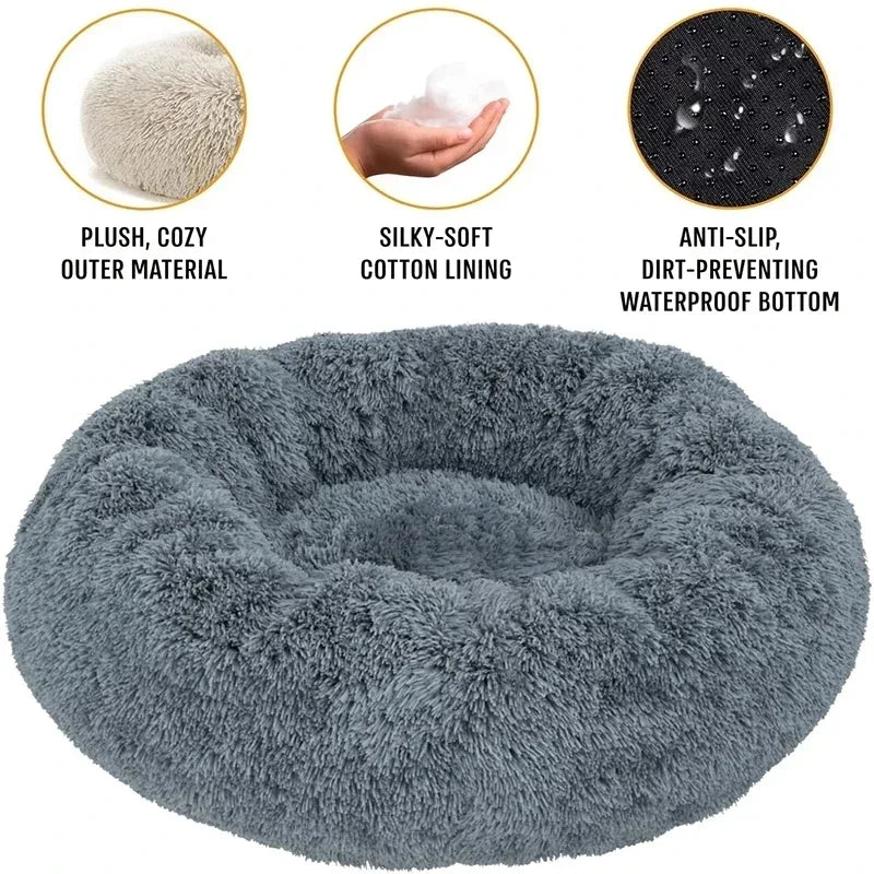 Long haired ultra soft pet cat bed plush washable calming bed donut bed comfortable sleeping artifact