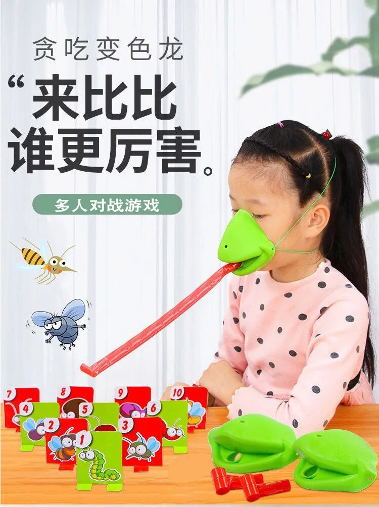 Tiktok Funny Frog Mouth Tongue Lizard Mask Blowing Catch Bugs Party Game Card Board Antistress Toy for Kids Family Interactive