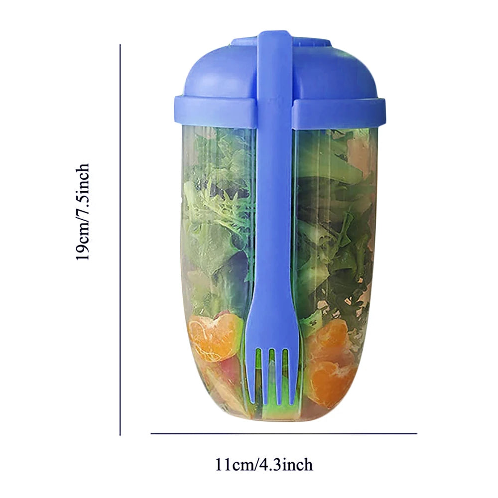 Portable Salad Cup with Fork Fresh Salad Container Bottle Vegetable Fruit Breakfast Lunch Carry To Go for Work Travel Picnic