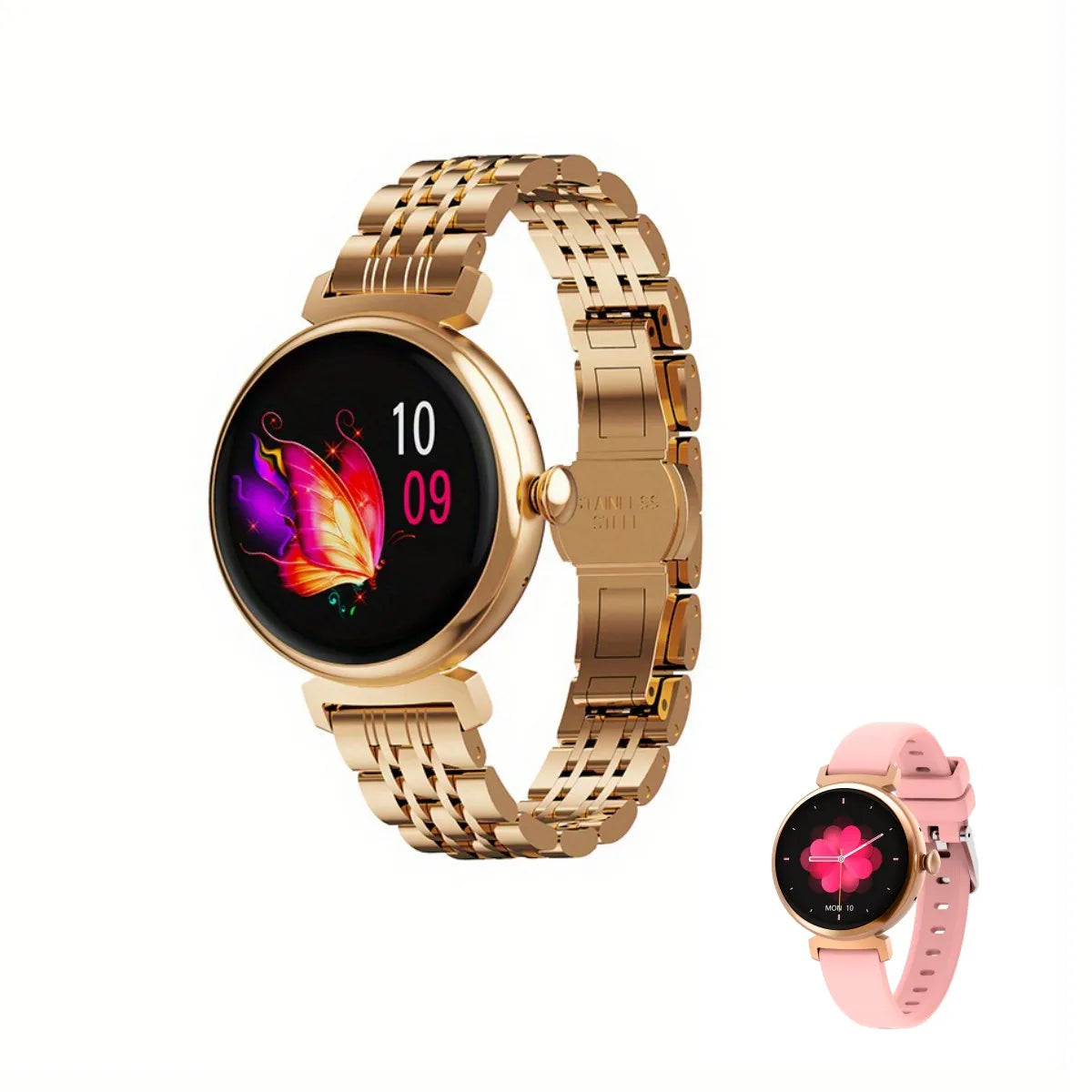 Rainbuvvy DM70 Steel Smart Watch AMLED Women Beautiful Wristwatch Supports IP68 BT Calling Sports Watch