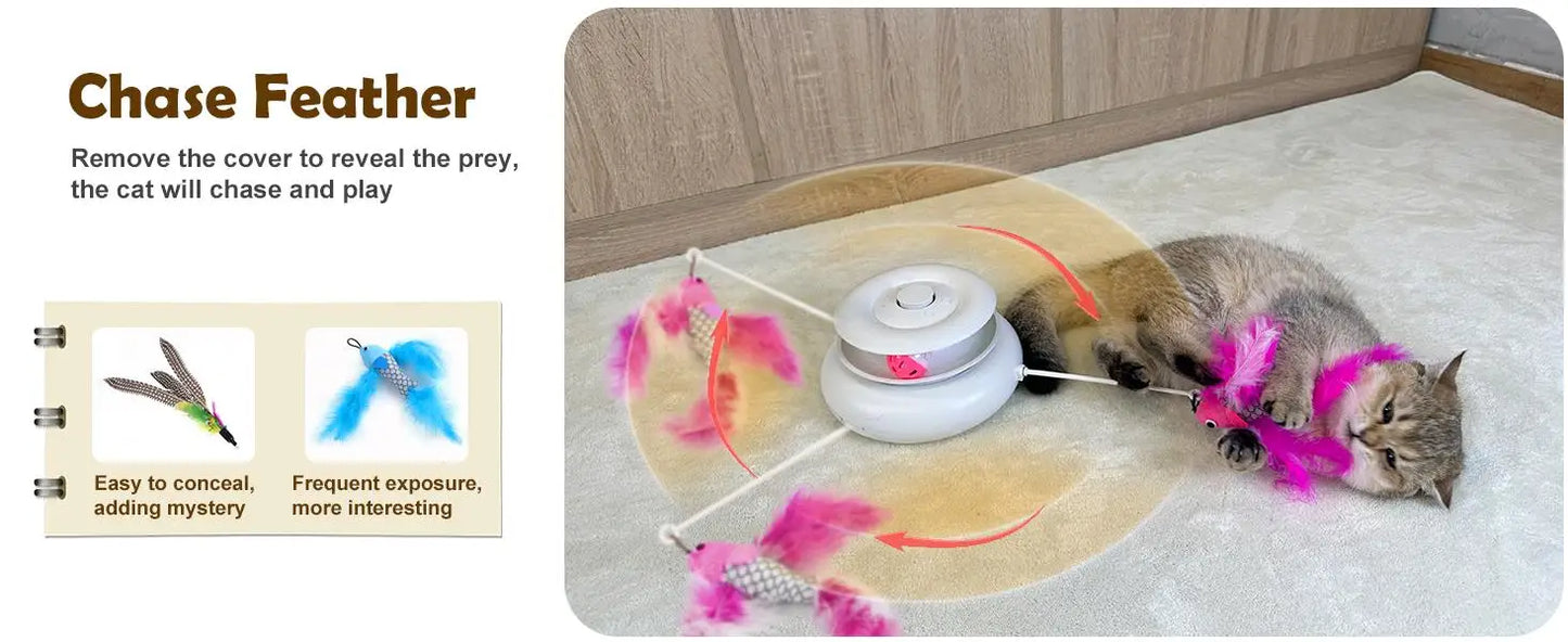 Cat Toys Rechargeable, 4 in 1 Hide and Seek Kitten Wand Toy, Automatic InteractiveToy for, Fluttering Butterfly, Chasing Feather