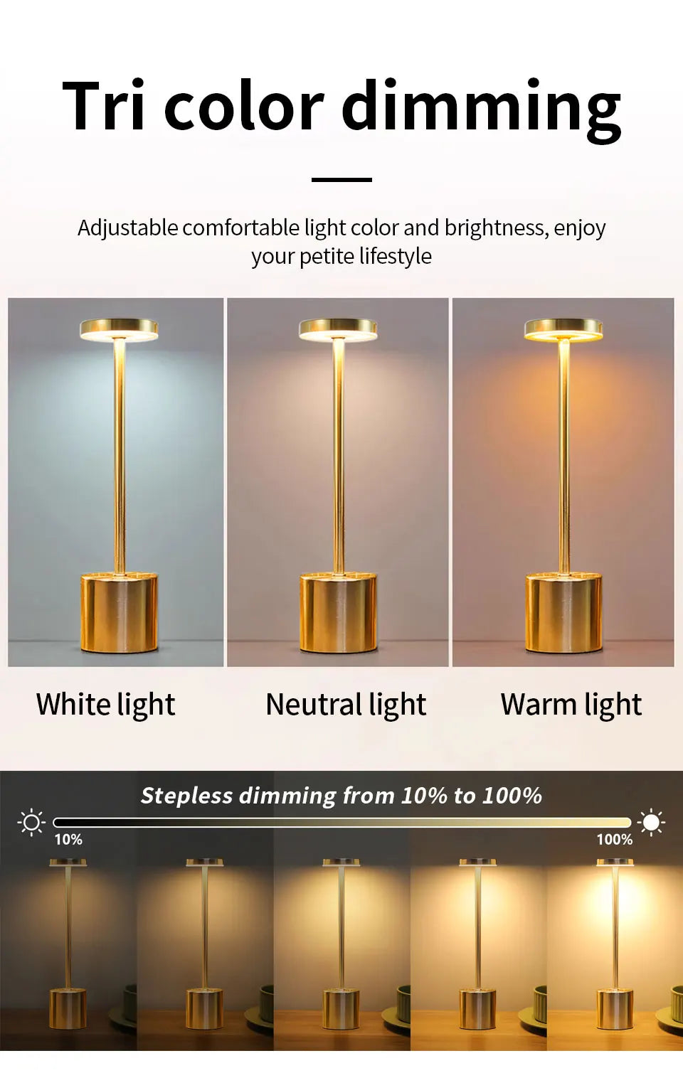 Creative Ambient Table Lamp USB Rechargeable Night Light Stepless Dimming Touch Desk Lamp 3 Colors Bedside Lamp Hotel Bar Decor