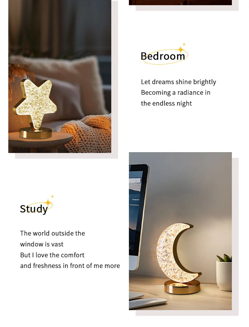Moon Star Led Night Light Rechargeable Crystal Table Lamp Touch Switch Dimmable Ramadan Room Decor Ambient 3D Moon Lamp Eid Gift