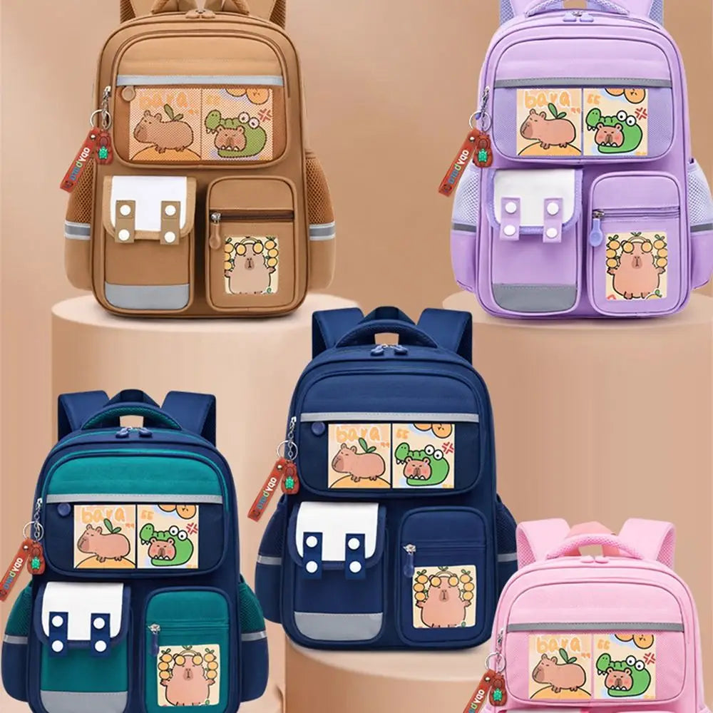 Multi-Compartment Capybara Backpack Waterproof Oxford Cloth Cartoon Animal School Bag Lightweight with Reflective Strip