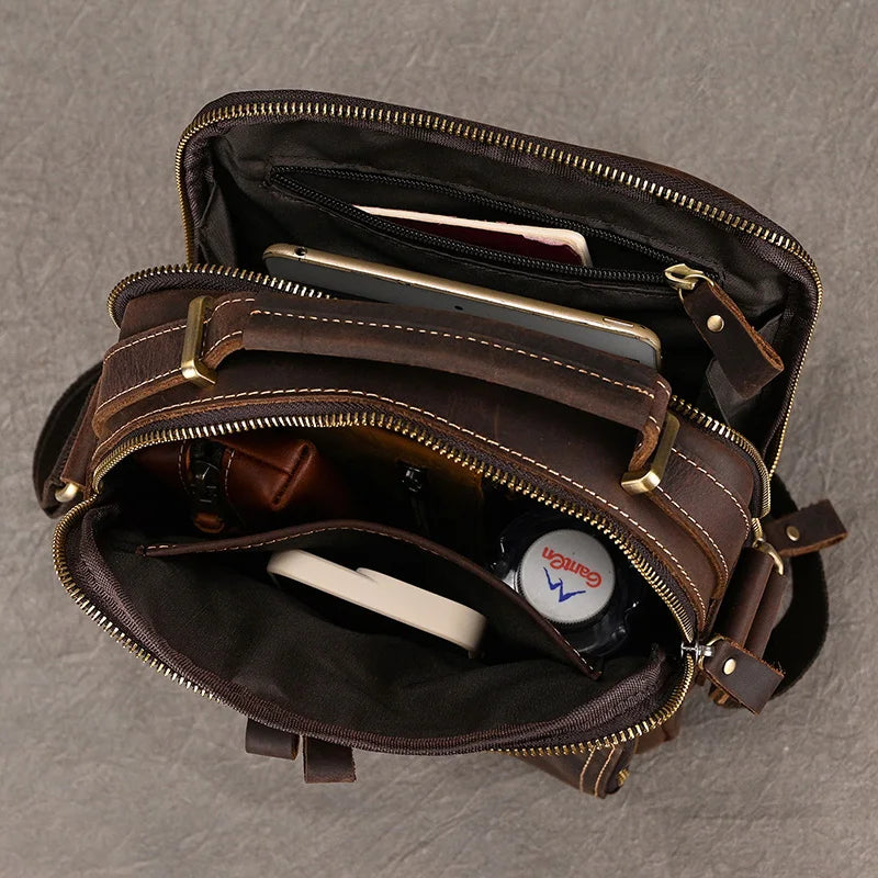 Newsbirds Leather Shoulder Bag Vintage Style Crossbody Bag Books School Bag Of Men Male Daily Messenger Bag Crazy Horse Skin