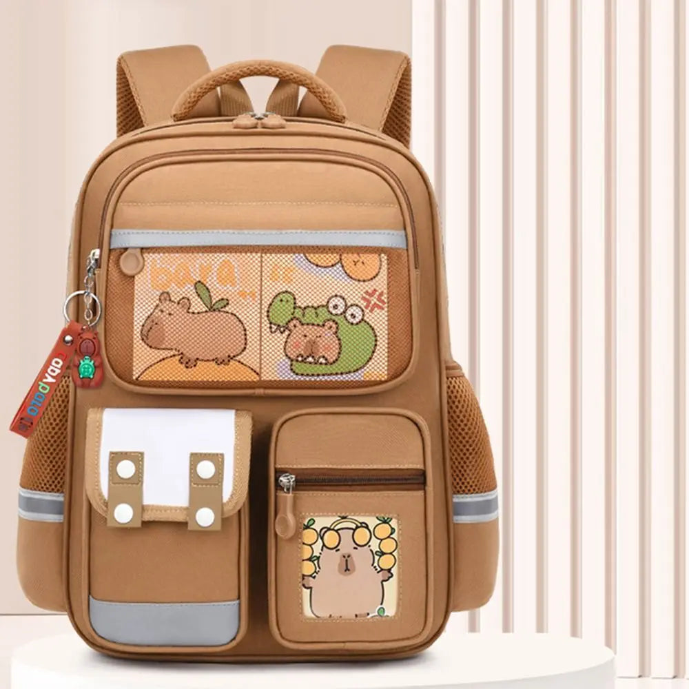 Multi-Compartment Capybara Backpack Waterproof Oxford Cloth Cartoon Animal School Bag Lightweight with Reflective Strip