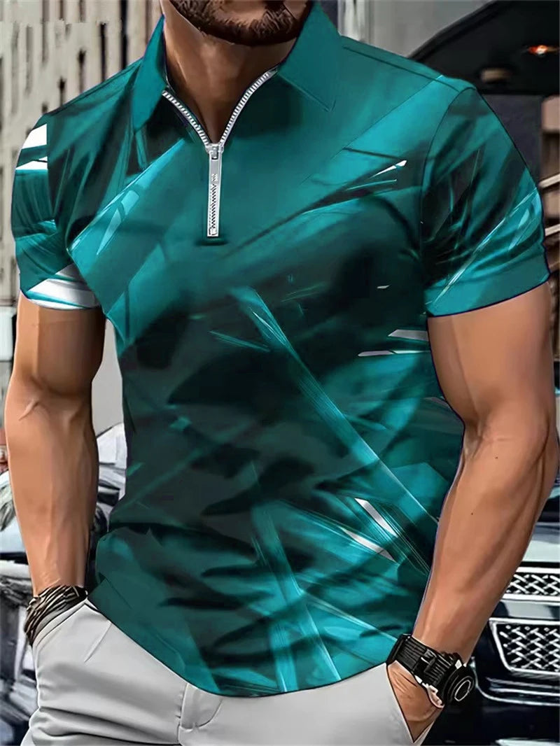 Fashion Tie-dye Men's Zippers Polos T-Shirts Short Sleeve Summer 3d Printed Street Gradient POLO Tee 6XL Plus Size Casual Tops