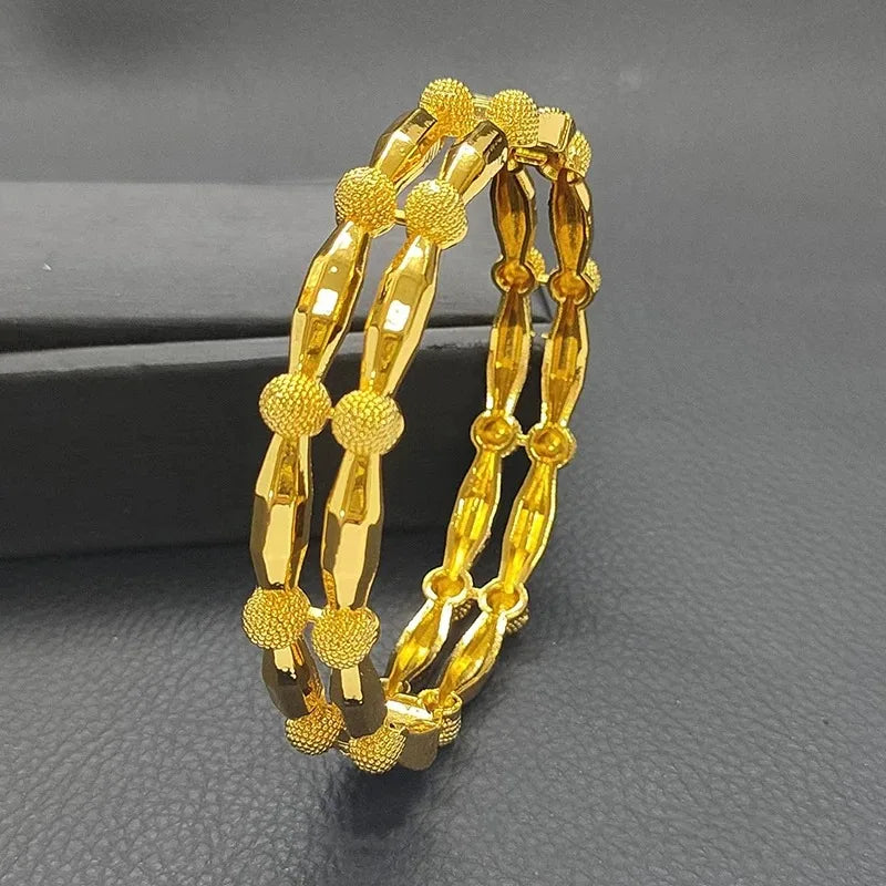 1Pcs Ethiopian Bridal Gold Color Hollow Luxury Bangles Indian Wedding Jewellery Dubai Engagement Hand Jewelry Gifts 24k New