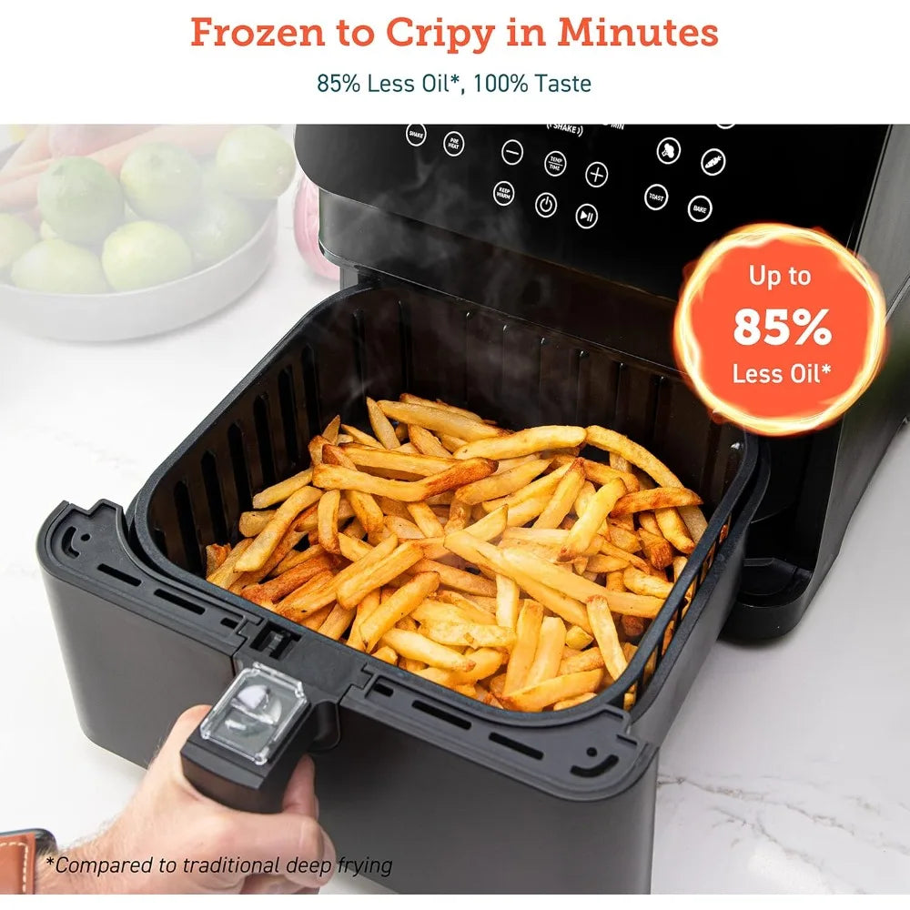 High quality 12-in-1 Air Fryer 5.8QT,Toast,Bake,Nutrition Facts for 100+ In-App Recipes,Detachable Square Basket,Dishwasher Safe