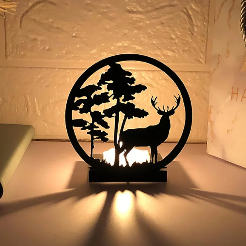 3D Animals Candle Container Silhouette Metal Iron Candlestick Holder Deer Elephant Giraffe Home Desktop Decor DIY Props Gift Kit