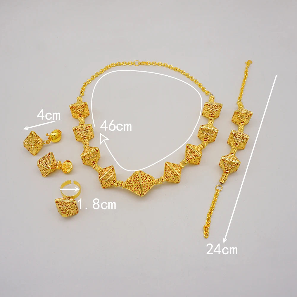 2023 Fine Jewelry Sets For Women Dubai Bridal Wedding Gifts Necklace Bracelet Earrings Ring Jewellery Set African Bead jewelry