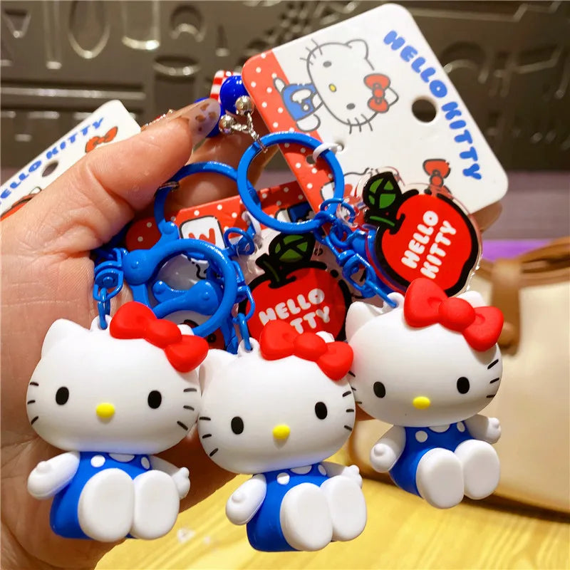 Wholesale Sanrio Keychain Hello Kitty Schoolbag Pendant Kawaii Kt Red Blue White Cartoon Key Kitty Tv Beaded Keyring Girl Gift 