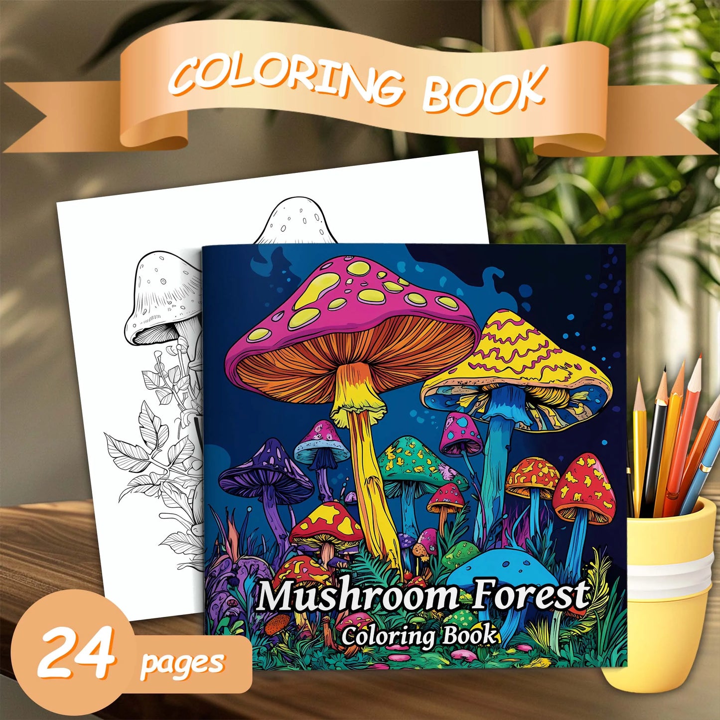 1pc Art Coloring Book 24Page Coloring Book Gift For Birthday Relieve Stress Kill Time Graffiti Painting Drawing Mushrooms Forest