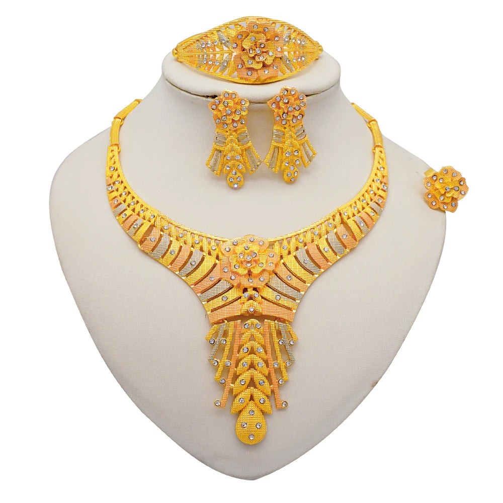 2023 Fine Jewelry Sets For Women Dubai Bridal Wedding Gifts Necklace Bracelet Earrings Ring Jewellery Set African Bead jewelry