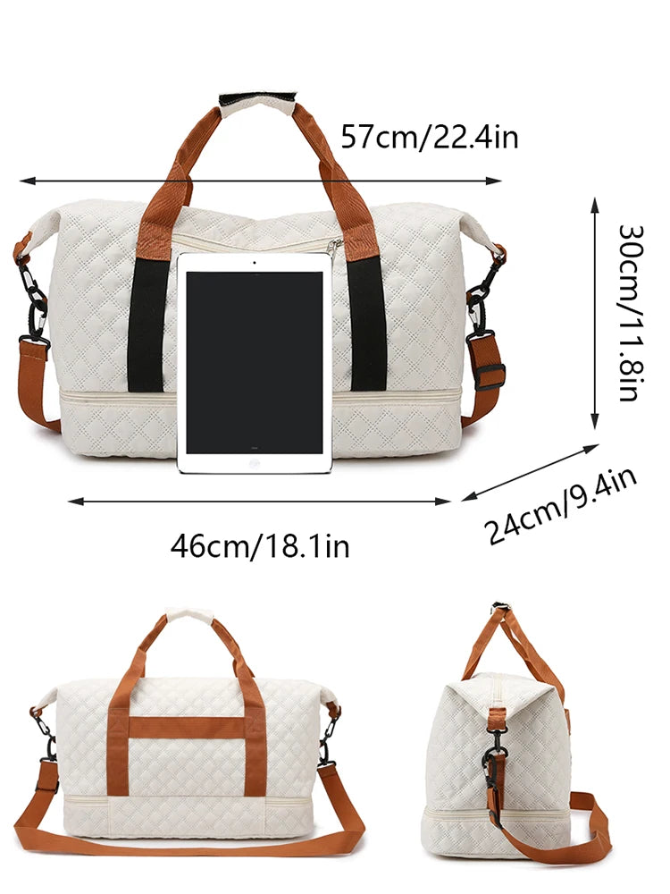 Nylon Travel Duffle Bag with Shoe Compartment, Large Capacity Argyle Pattern Casual Weekender Overnight Gym Storage Bag