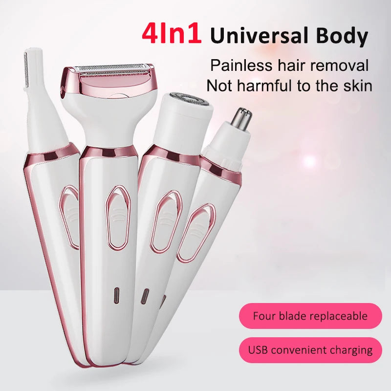 4 in 1 Electric Razor for Women Full Body Hair Trimmer Arm Armpit Private Hair Removal Instrument Dry and Wet Painless Depilator