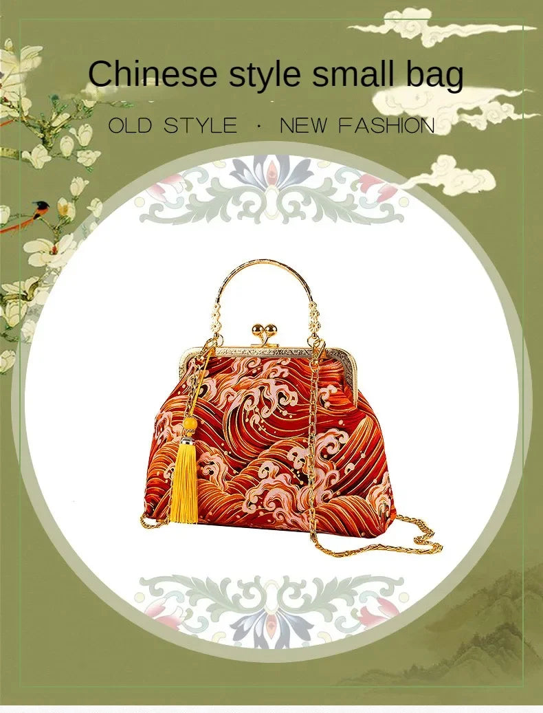 Fashion Vintage Fringe Bag Small Shell Bags Chain Women Shoulder Crossbody Bag Crane Flying Women's Handbags Purses Embroidery