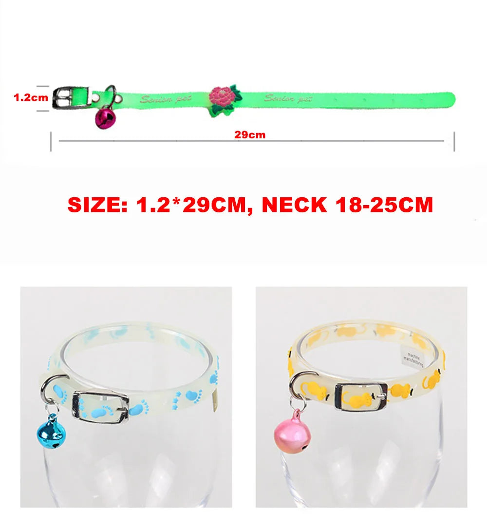 Fashion Pet Glowing Collars with Bell Glow at Night Dogs Cats Necklace Light Luminous Neck Ring Accessories for Kitten and Puppy