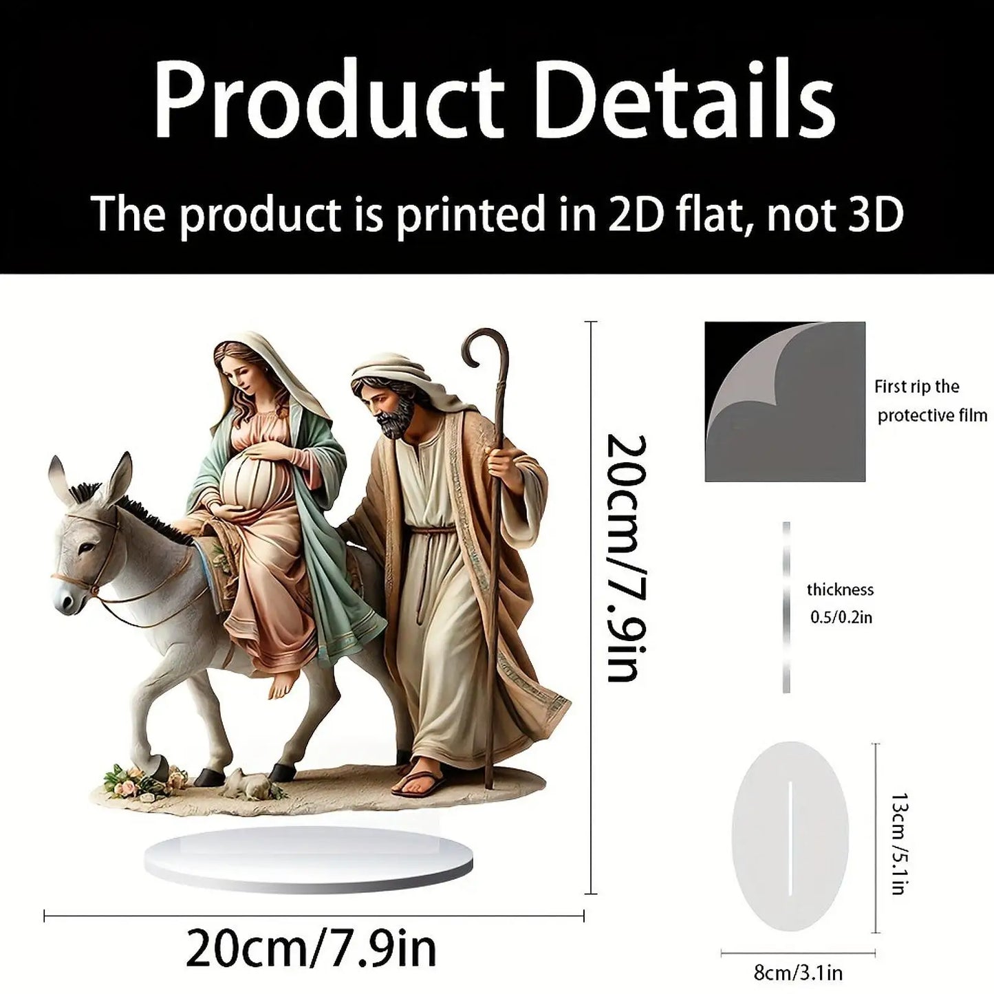 Jesus Nativity Statue Traditional Lightweight Multifunctional 2D Flat Acrylic Ornament for Gifts Friends Office Family Tabletop