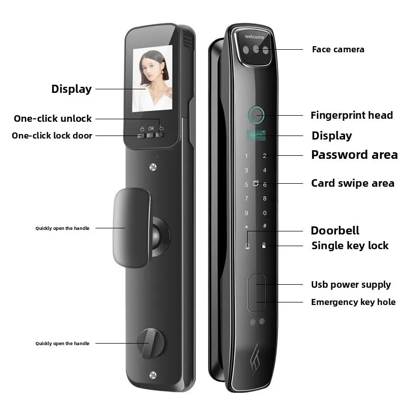 Facial Recognition Fingerprint Lock Home Anti-theft Door Visual Password Electronic Smart Door Lock Graffiti