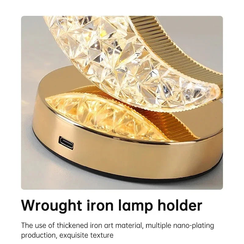 Night Light Bedroom Crystal Touch Dimming Room Home Decor Aesthetics USB Bedside LED Ambient Table 3D Moon Lamp