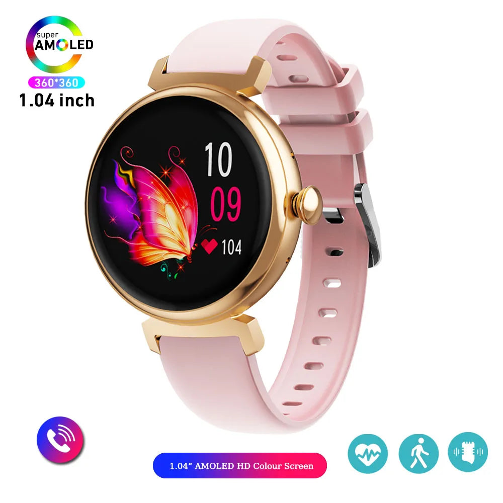 Bluetooth Call Smart Watch Screen Always Display 1.04 inch AMOLED Screen Fashion Ladies Smartwatch Metal Body Small Screen Watch