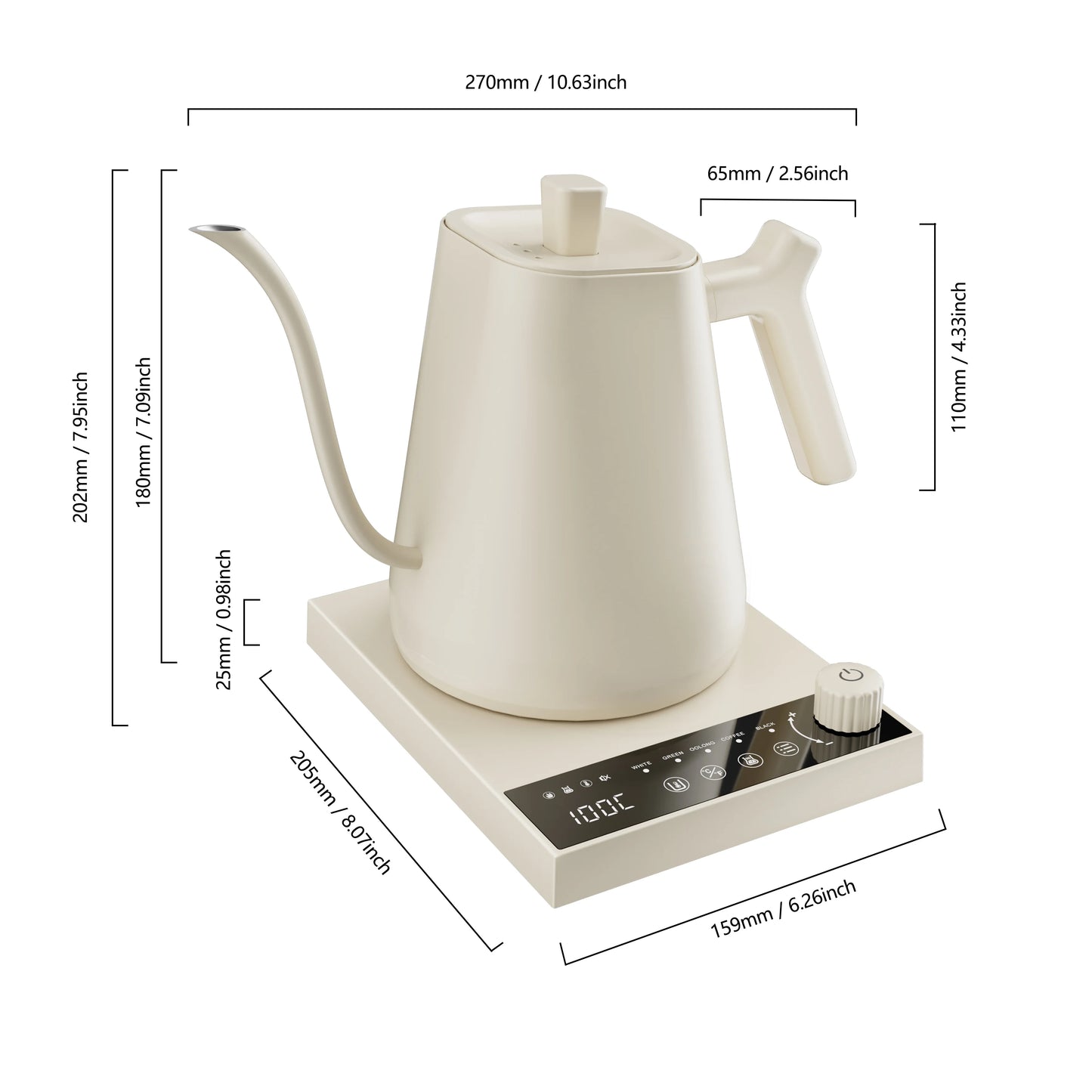 1000W Smart Thermostatic Gooseneck Design for Pour-Over Coffee & Tea 304 Stainless Steel Electric Kettle 600ml Capacity