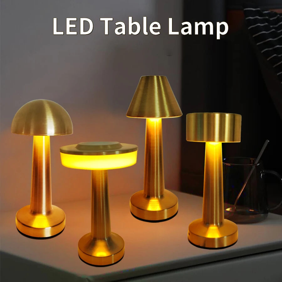 Retro LED Table Lamp Touch Dimmable Rechargeable Desk Light for Restaurant Coffee Bar Atmosphere Backlight Home Bedroom Decor