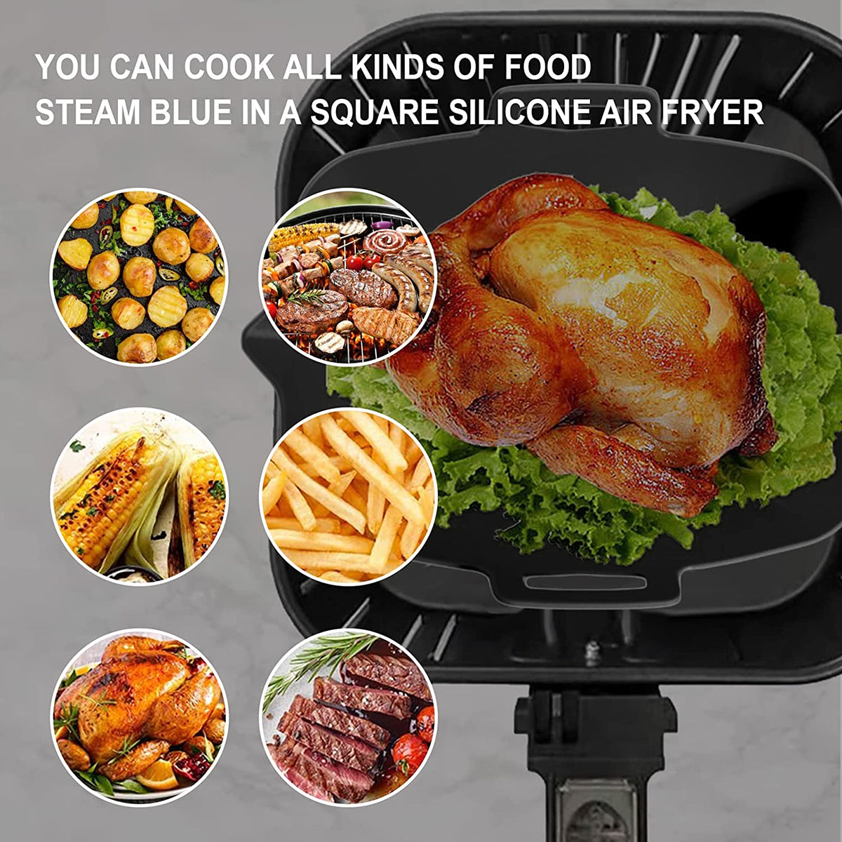 2Pcs Air Fryer Silicone Pot Liners 7.5 inch Hot Air Fryer Accessories Airfryer Baking Mould Reusable Non-Stick Square Tray
