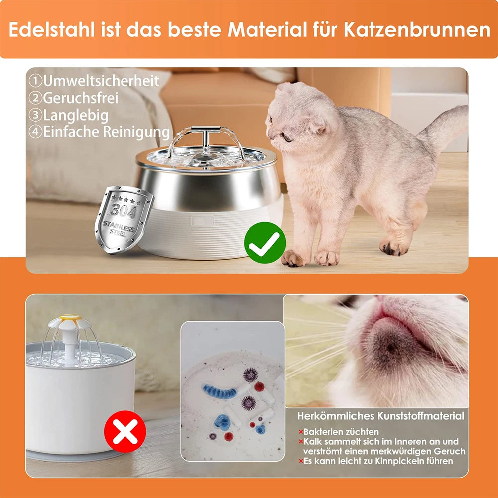 Cat Water Fountain Stainless Steel 3L Automatic Ultra Quiet Dog Water Dispenser Faucet Shape Water Fountain for Cats Dogs Bowl