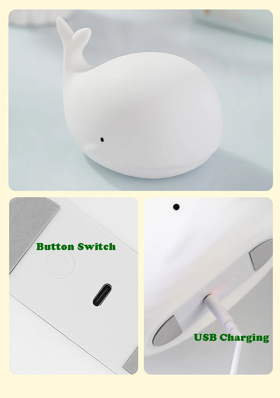 LED Night Light Cute Whale Cartoon animals Silicone Lamp for Children Kid Touch Sensor Timing USB Rechargeable for Birthday Gift