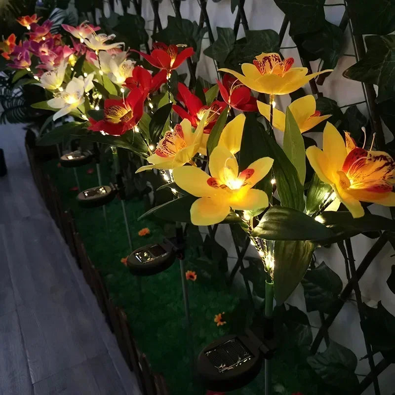 Garden Summer Decor LED Lawn Lamp Artificial Orchid Solar Landscape Ground Lights for Home Camping Wedding Party Decoration