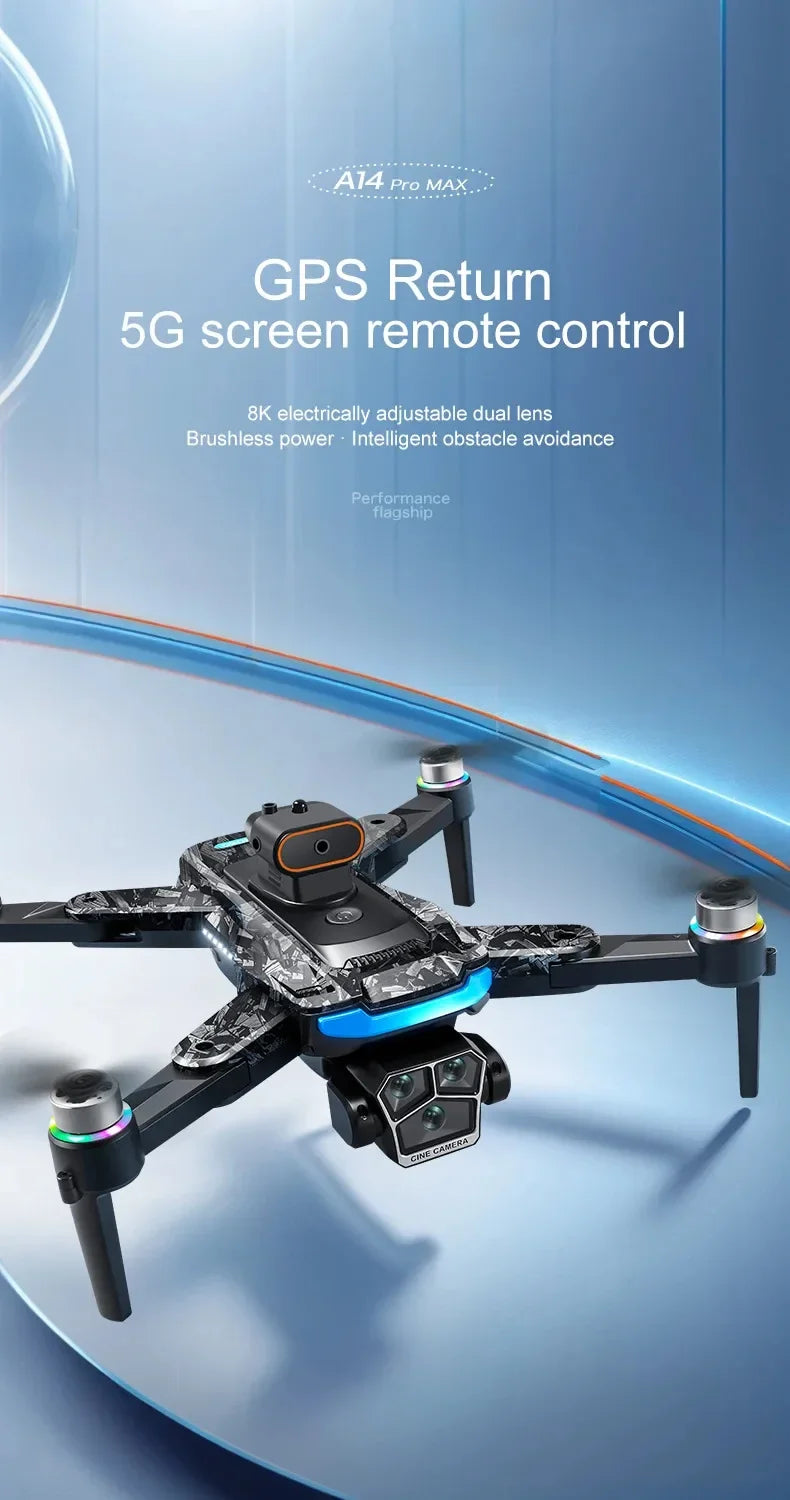 Drone A14ProMax GPS 4KHD Camera LCD Touch Screen Remote Control Quadcopter 360 ° Obstacle Avoidance Brushless RC Drone Toys