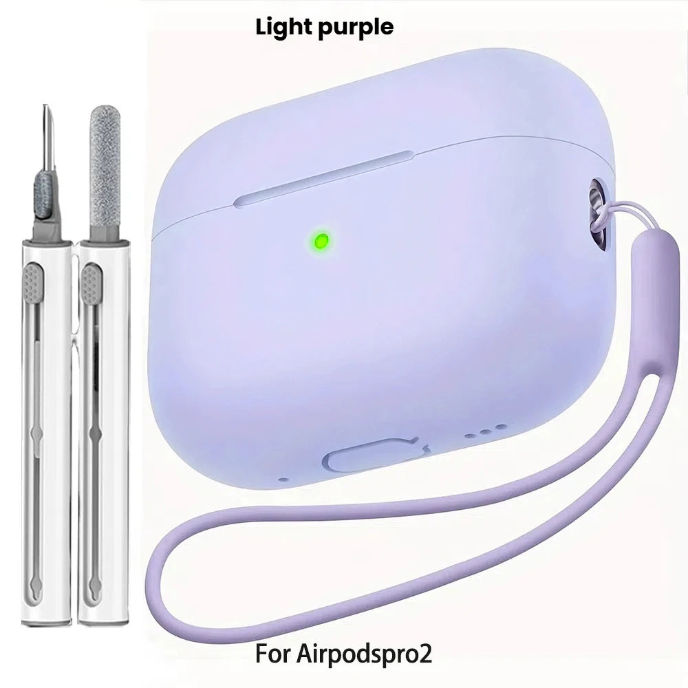 For AirPods Pro 2 Case Liquid Silicone Cover For AirPods Pro 2 2nd Pro2 2022 2023 Cases Sleeve With Cleaningr Pen Lanyard Funda
