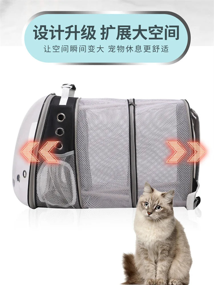 Pet Backpack Transparent Space Capsule Double Shoulder Cat Go Out Backpack Expandable Cat Bag Go Out Portable Small Dog Bag