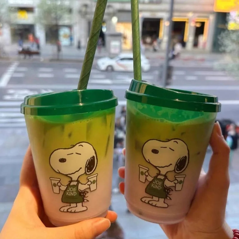 Snoopy Coffee Cup Anime Summer Cold Drinks with Lid Drinkware for Iced Coffee Milk Beer Portable Plastic Cup Kids Milk Cup Gift