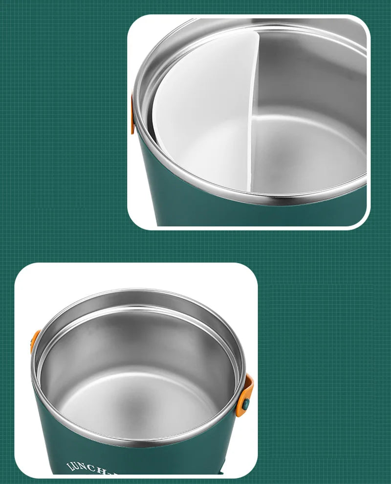 School Office Car Picnic Electric Heating Lunch Box Stainless Steel Portable Adult Food Warmer Container 220V 110V 24V 12V 1.2L