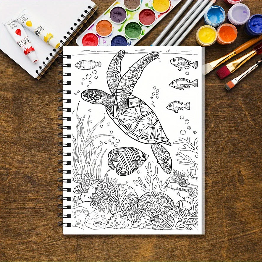 Sea Life Adult Coloring Book - 8.3x 11.2 Inch 32 Page Coloring Book - Helps Reduce Stress and Ease Emotions