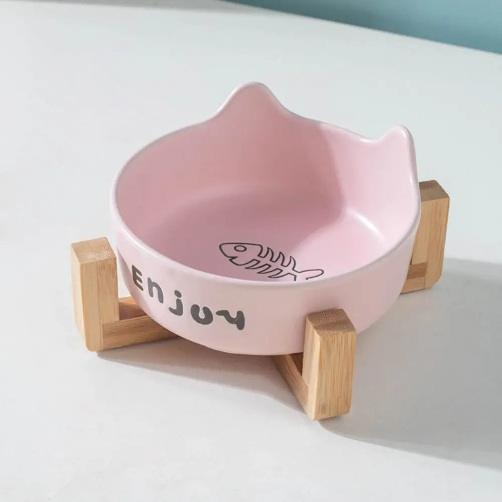Ceramic Pet Bowl Cute Single/Double Bowl Dog Food Feeding Basin Large Capacity with Rack Pet Drinking Feeder Neck Protection