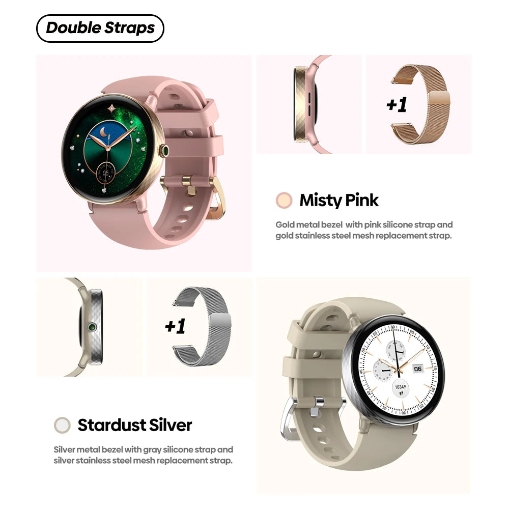 The NEW 2025 Zeblaze Lily 2 Voice Calling Female Smartwatch 1.2" AMOLED Screen Double Strap Health Management Sports Smart Watch