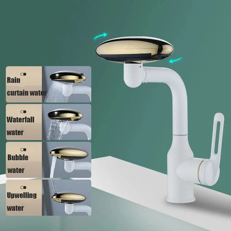 Torneira multifuncional para cascata, 4 modo de saída de água, torneira de pulverização, Rotação 360 °, água quente e fria, mist
