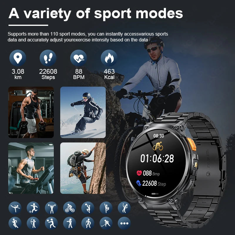 LIGE 1.85"HD Screen Outdoor Sport Smartwatch Men Heart Rate Flashlight Watch 730mAh Battery Waterproof Wireless Call Smart Watch