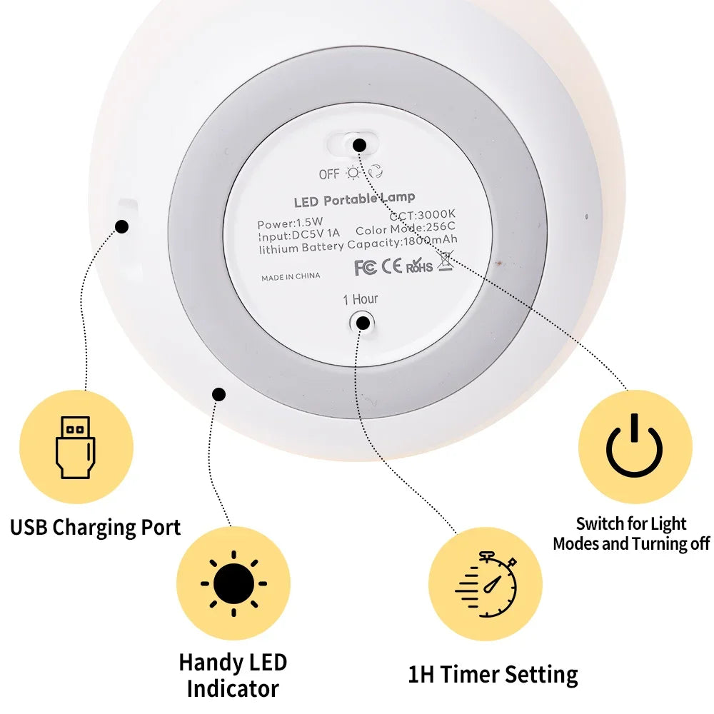 7 Color Changing Night Light RGB Remote Control Touch Dimmable Lamp Portable Table Bedside Lamps USB Rechargeable Night Lamp