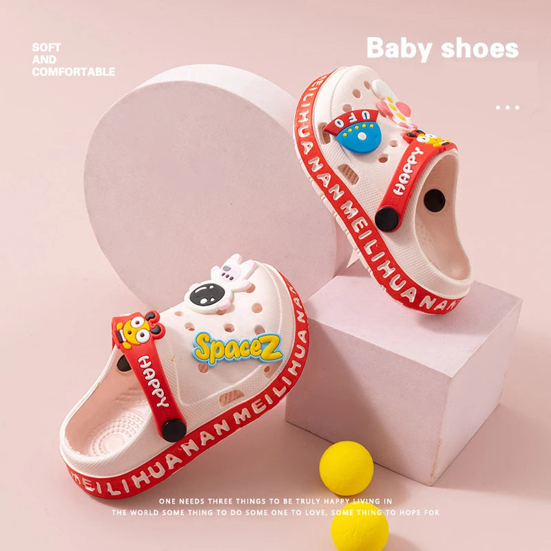 Children's Sandals EVA Ultra Light Boys and Girls Baby and Toddler Anti Slip Hole Shoes Astronaut UFO Sandals Slippers