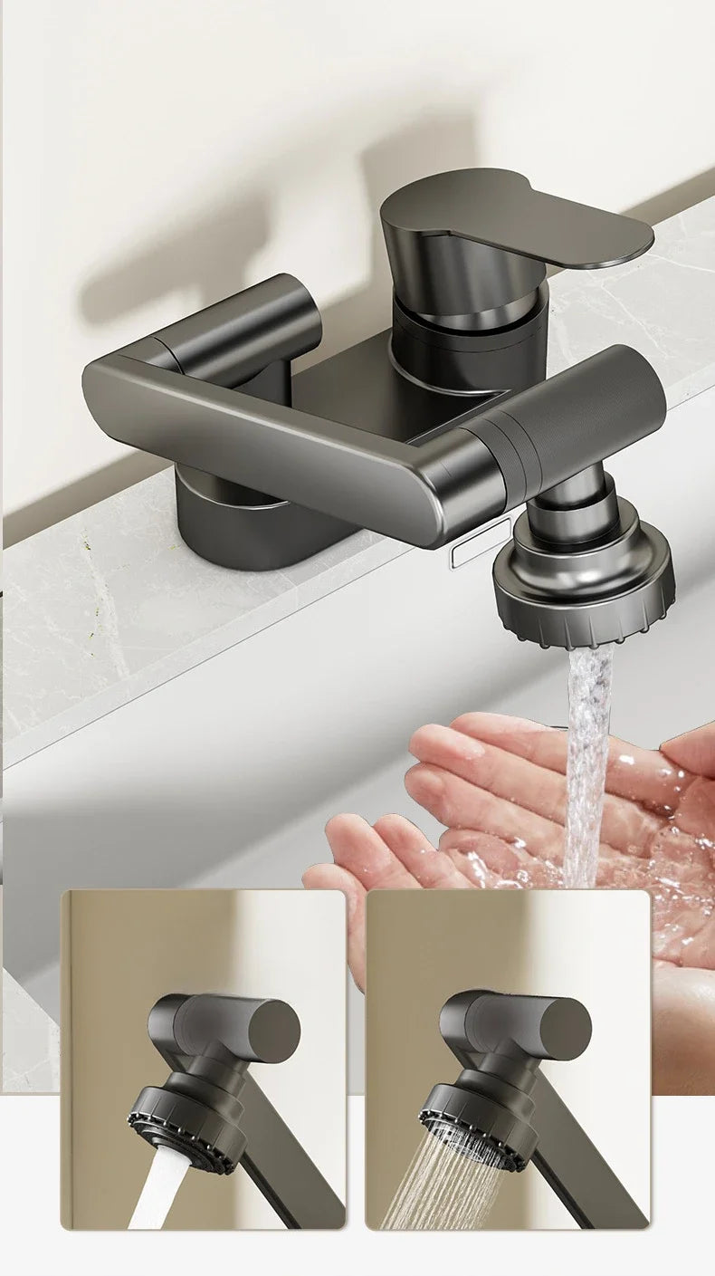 Basin Faucet Bathroom Double Hole Cold and Hot Water Tap Toilet Second Gear Sink 360° Rotating Water Mixing Valve Accessories