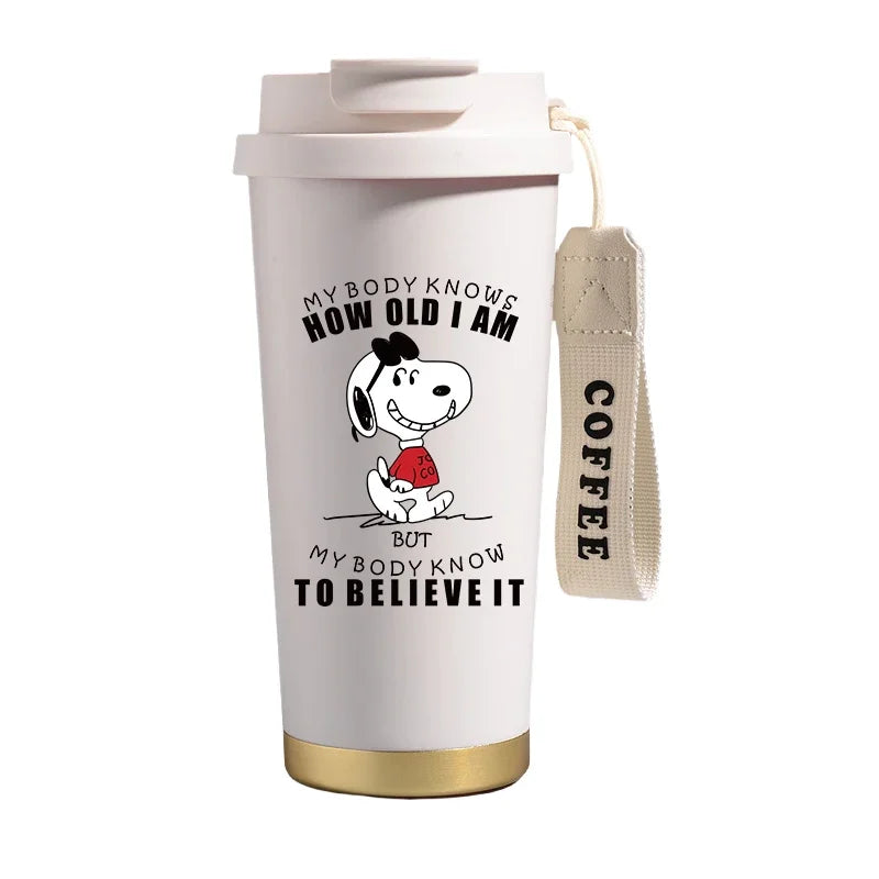 500ml Snoopys Stainless Steel Insulated Water Bottle Anime Kawaii Portable Travel Outdoor Car Tea Coffee Mug Cold Thermos Cup
